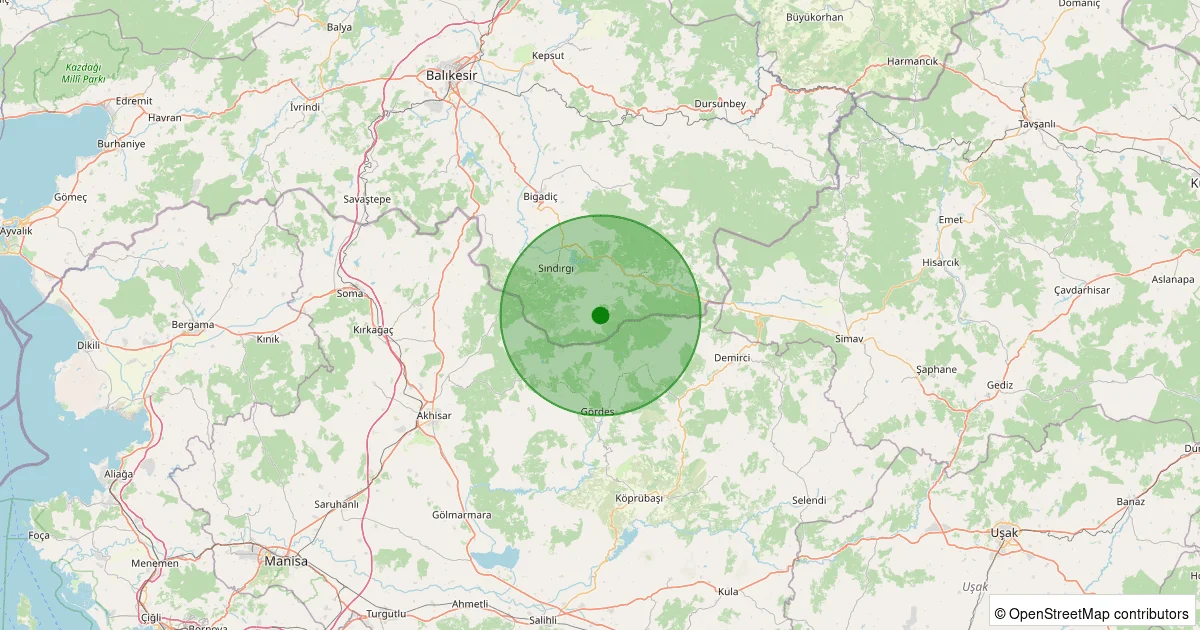 11 Ekim 2025 saat 05:21 - Sındırgı - Yüreğil/Merkez - 1.10ML depreminin harita gösterimi