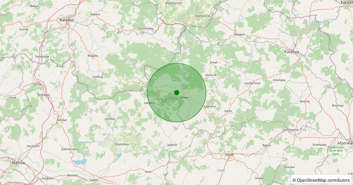 11 Ekim 2025 saat 05:21 - Simav - Demirci/Karacalar - 1.10ML depreminin harita gösterimi