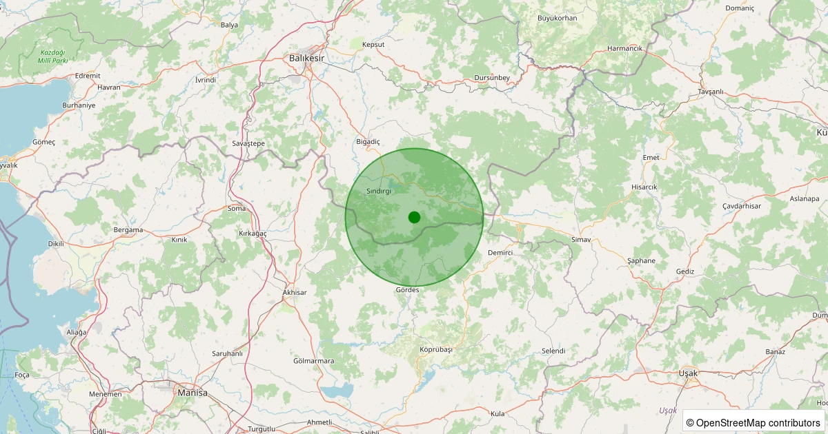 19 Kasım 2025 saat 23:59 - Sındırgı - Küçükdağdere - 1.40ml depreminin harita gösterimi