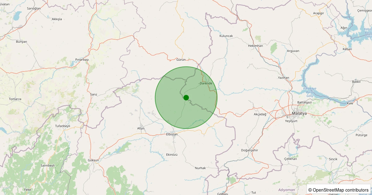 20 Kasım 2025 saat 00:43 - Darende - Yeniköy - 1.30ml depreminin harita gösterimi
