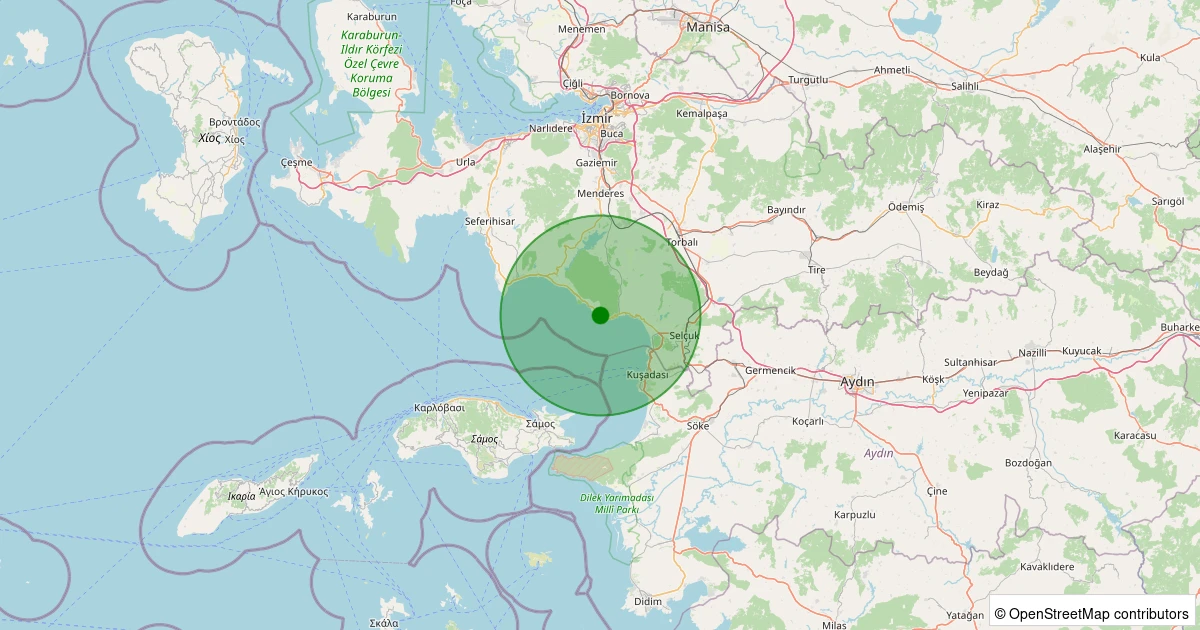 20 Kasım 2025 saat 01:42 - Menderes - Özdere - 1.40ml depreminin harita gösterimi