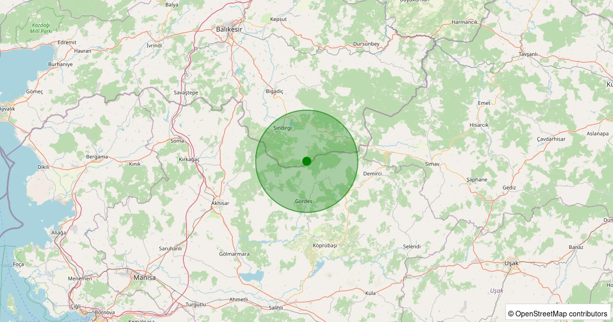 20 Kasım 2025 saat 01:12 - Sındırgı - Yüreğil/Merkez - 1.60ml depreminin harita gösterimi