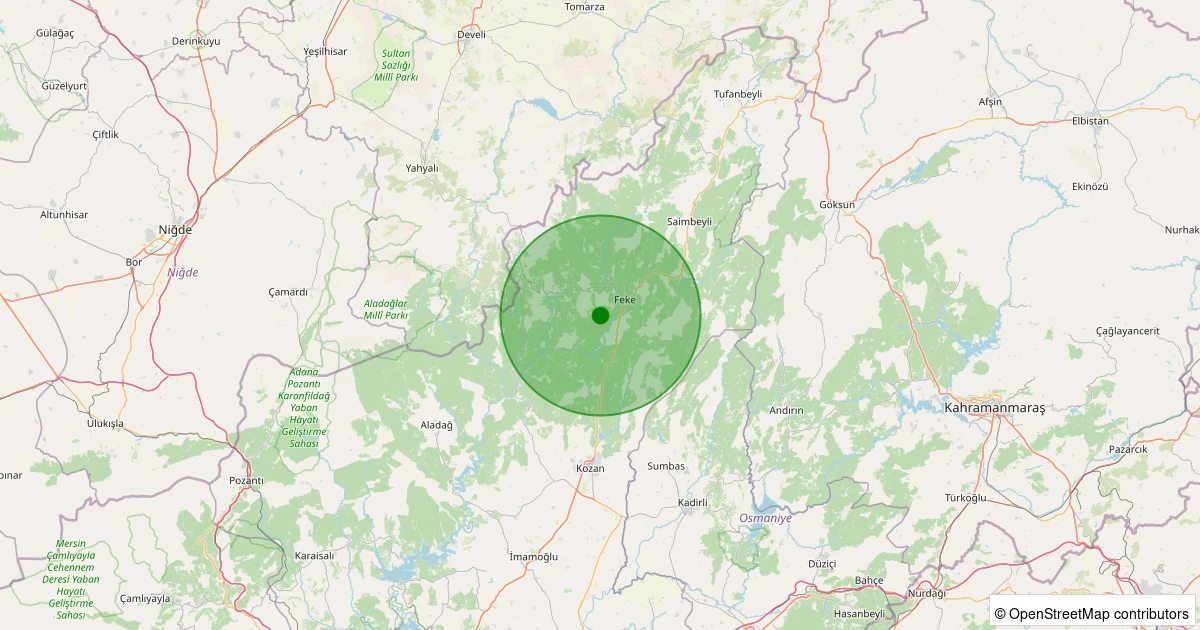 20 Kasım 2025 saat 05:22 - Feke - Kısacıklı - 1.10ml depreminin harita gösterimi