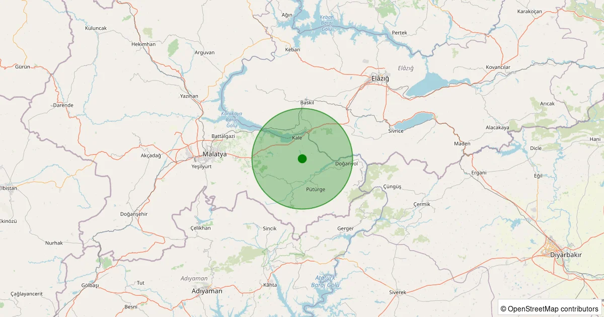 11 Ekim 2025 saat 06:27 - Pütürge - Bölükkaya Köyü - 1.30ML depreminin harita gösterimi