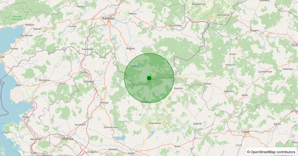 20 Kasım 2025 saat 08:10 - Sındırgı - Küçükdağdere - 1.10ml depreminin harita gösterimi