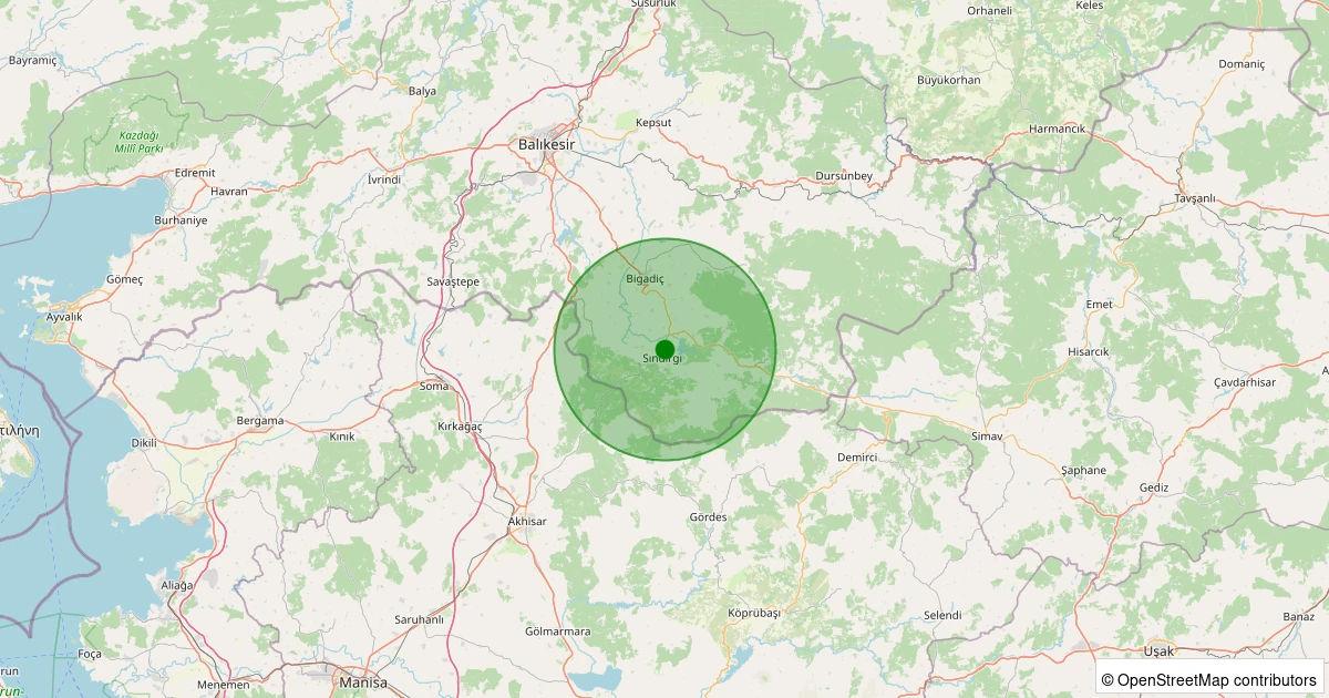 20 Kasım 2025 saat 09:30 - Sındırgı - Kurtuluş - 1.00ml depreminin harita gösterimi