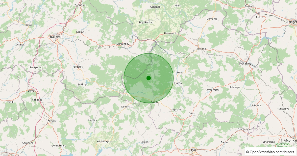 20 Kasım 2025 saat 10:12 - Simav - Ortacı Köyü - 1.00ml depreminin harita gösterimi