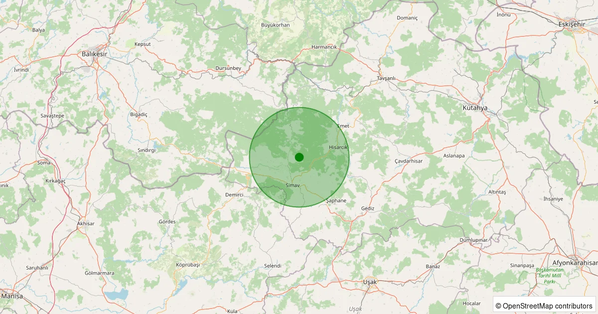 11 Ekim 2025 saat 07:26 - Simav - Yemişli Köyü - 1.80ml depreminin harita gösterimi