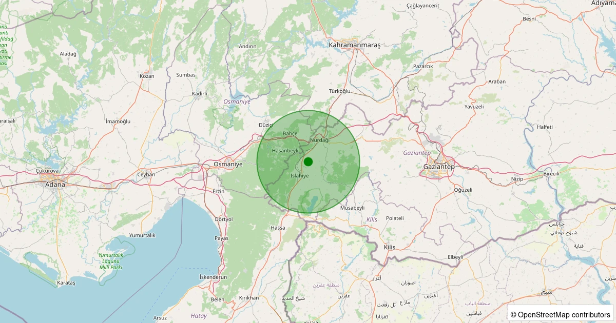 20 Kasım 2025 saat 12:18 - İslahiye - Kozdere - 3.50ml depreminin harita gösterimi