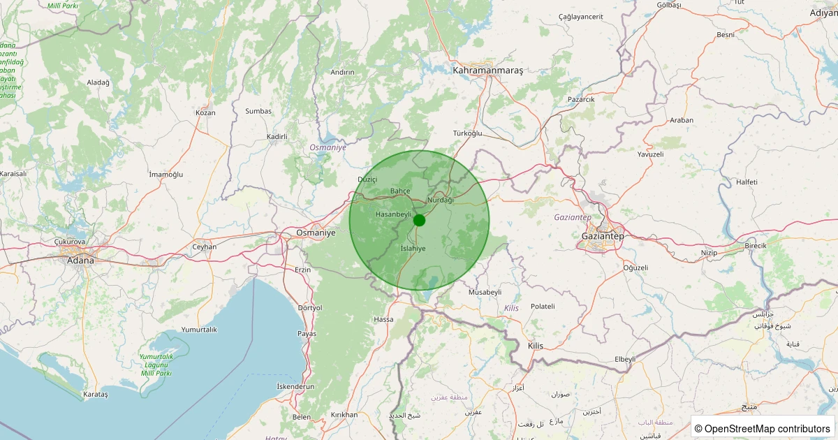 20 Kasım 2025 saat 12:32 - Bahçe - Kızlaç Köyü - 3.10ml depreminin harita gösterimi
