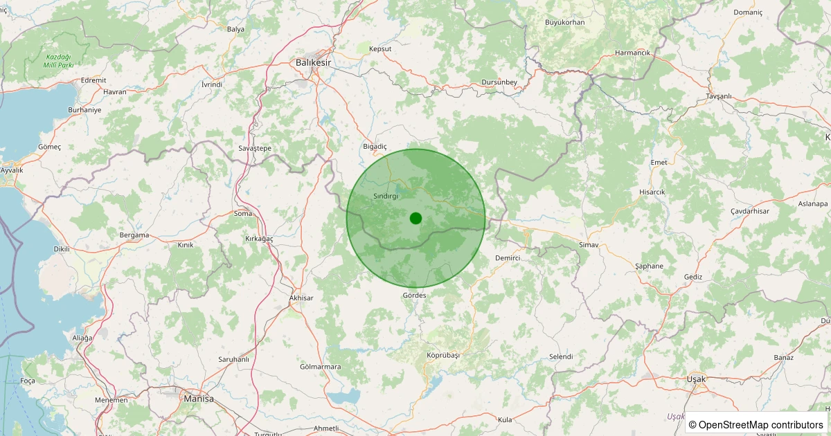 20 Kasım 2025 saat 12:25 - Sındırgı - Işıklar - 1.30ml depreminin harita gösterimi