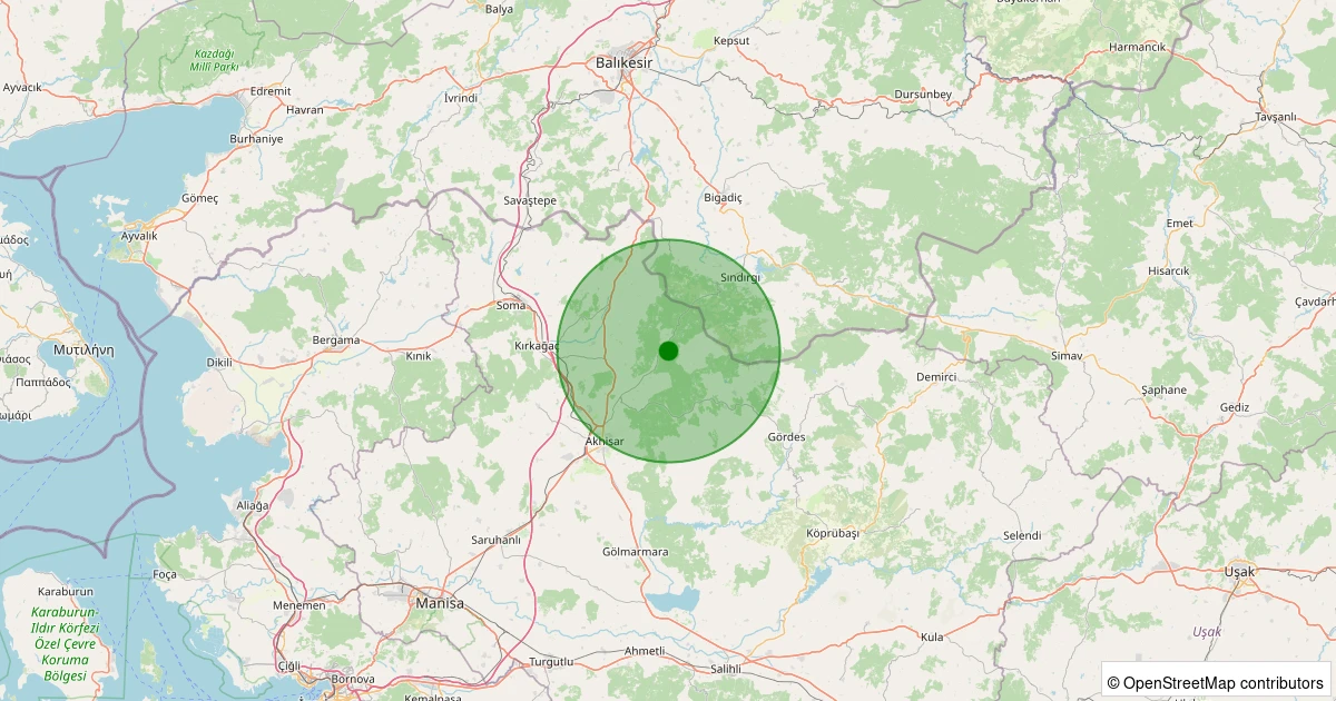 20 Kasım 2025 saat 11:59 - Akhisar - Sarılar Köyü - 1.60ml depreminin harita gösterimi