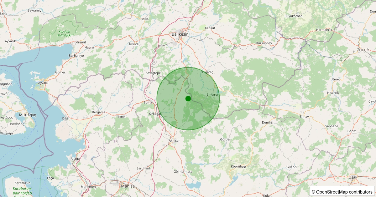 20 Kasım 2025 saat 13:16 - Sındırgı - Eğridere - 1.90ml depreminin harita gösterimi