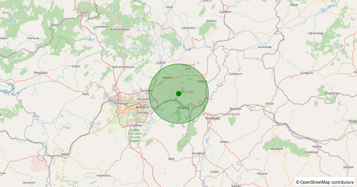 20 Kasım 2025 saat 13:05 - Elmadağ - Hasanoğlan-Havuzbaşı - 1.10ml depreminin harita gösterimi