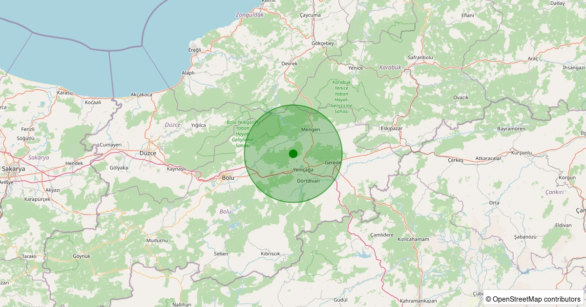 20 Kasım 2025 saat 14:26 - Mengen - 1.30ml depreminin harita gösterimi