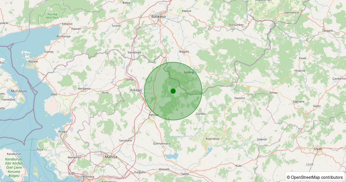 20 Kasım 2025 saat 15:32 - Akhisar - Sağrakçı Köyü - 1.50ml depreminin harita gösterimi