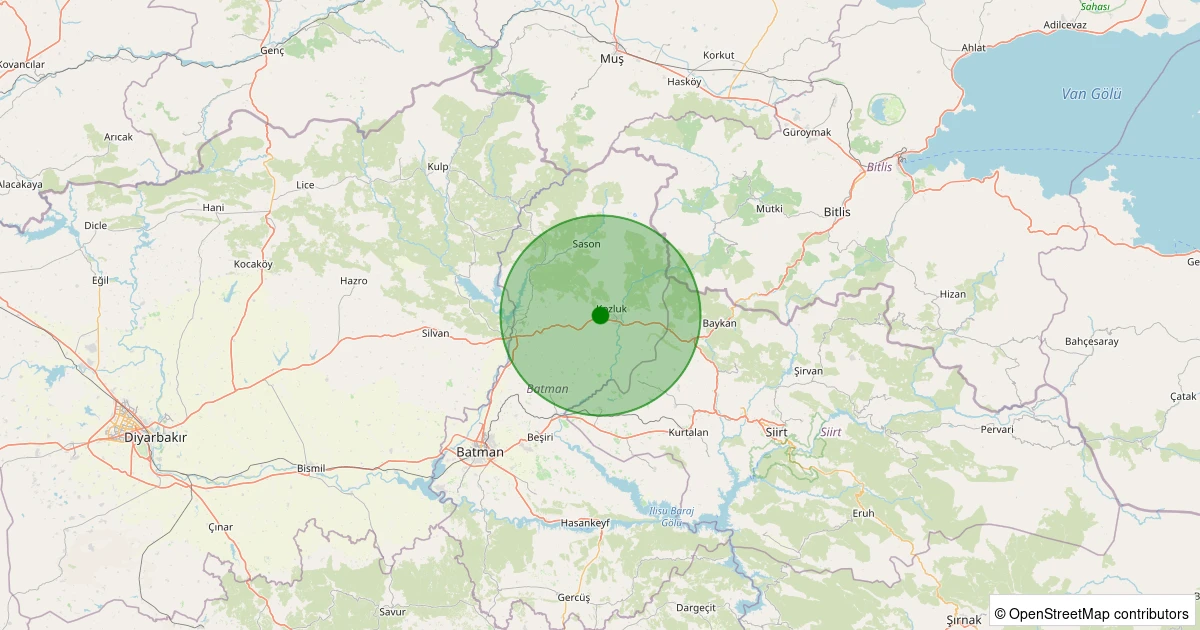 20 Kasım 2025 saat 15:49 - Kozluk - Pınarbaşı - 1.50ml depreminin harita gösterimi