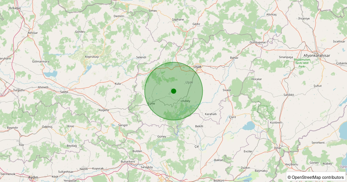 20 Kasım 2025 saat 16:11 - Ulubey - Kışla Köyü - 1.30ml depreminin harita gösterimi
