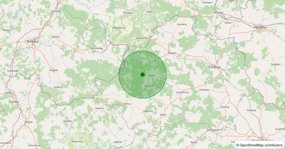 20 Kasım 2025 saat 17:31 - Emet - Umutlu Köyü - 1.20ml depreminin harita gösterimi