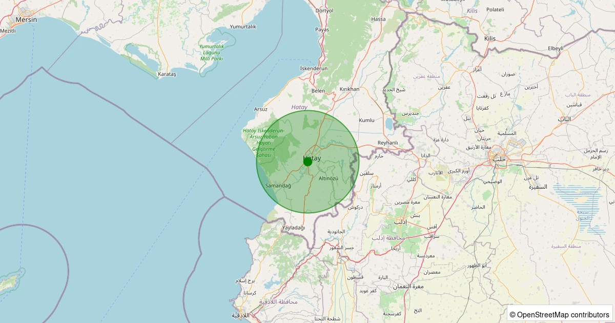 20 Kasım 2025 saat 18:02 - Defne - Turunçlu - 1.90ml depreminin harita gösterimi