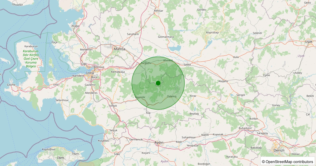 20 Kasım 2025 saat 21:24 - Turgutlu - Dağ Marmara - 1.10ml depreminin harita gösterimi