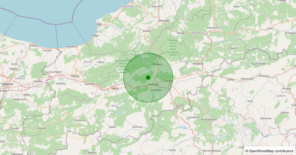 20 Kasım 2025 saat 22:51 - Yeniçağa - 1.70ml depreminin harita gösterimi
