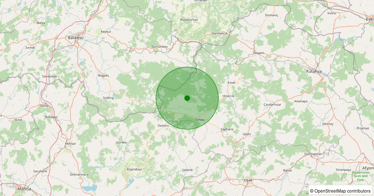11 Ekim 2025 saat 08:15 - Simav - Koyunoba Köyü - 0.90ML depreminin harita gösterimi