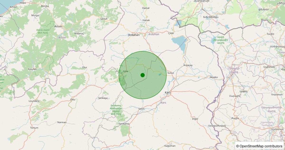 20 Kasım 2025 saat 22:52 - Göle - Koyunlu Köyü - 1.20ml depreminin harita gösterimi