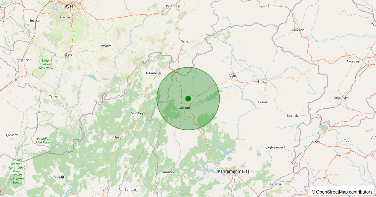 20 Kasım 2025 saat 22:57 - Göksun - 1.40ml depreminin harita gösterimi