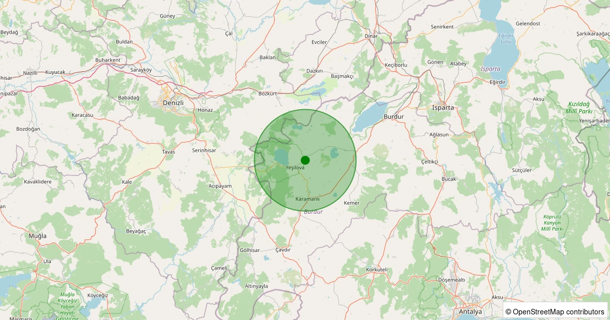 20 Kasım 2025 saat 23:27 - Yeşilova - Karatlı Köyü - 1.20ml depreminin harita gösterimi