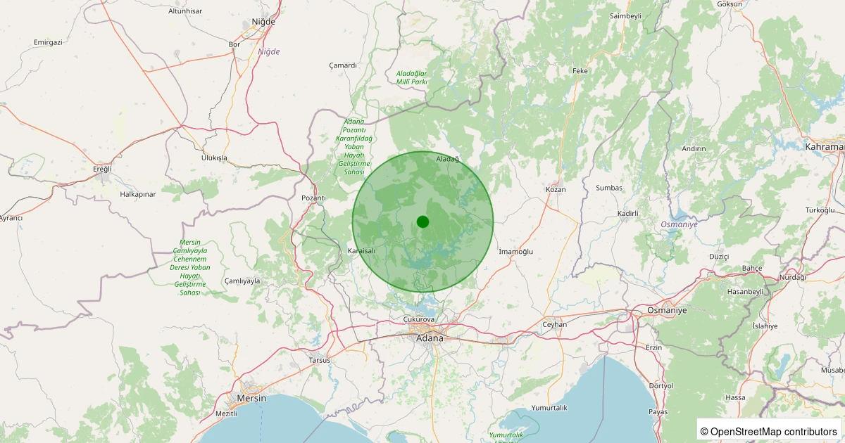 20 Kasım 2025 saat 23:41 - Karaisalı - Hacımusalı Köyü - 2.60ml depreminin harita gösterimi