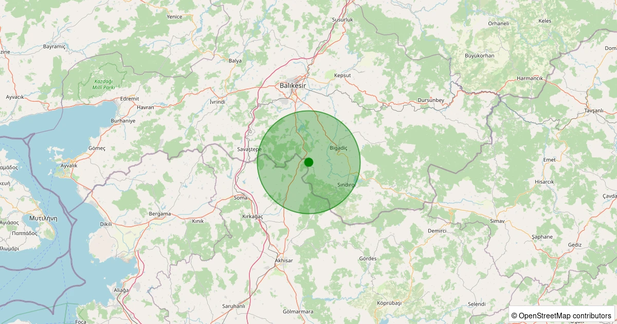 21 Kasım 2025 saat 02:07 - Sındırgı - Gölcük - 1.20ml depreminin harita gösterimi