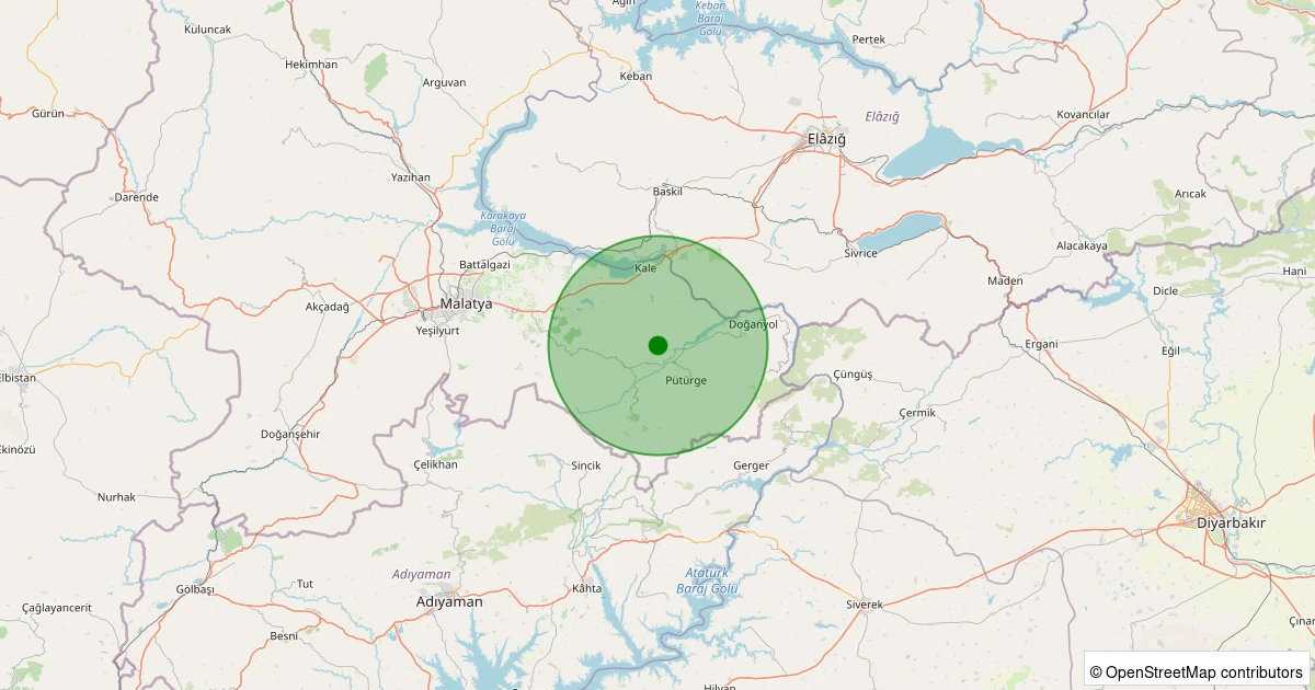21 Kasım 2025 saat 06:22 - Pütürge - Pazarcık Köyü - 1.80ml depreminin harita gösterimi