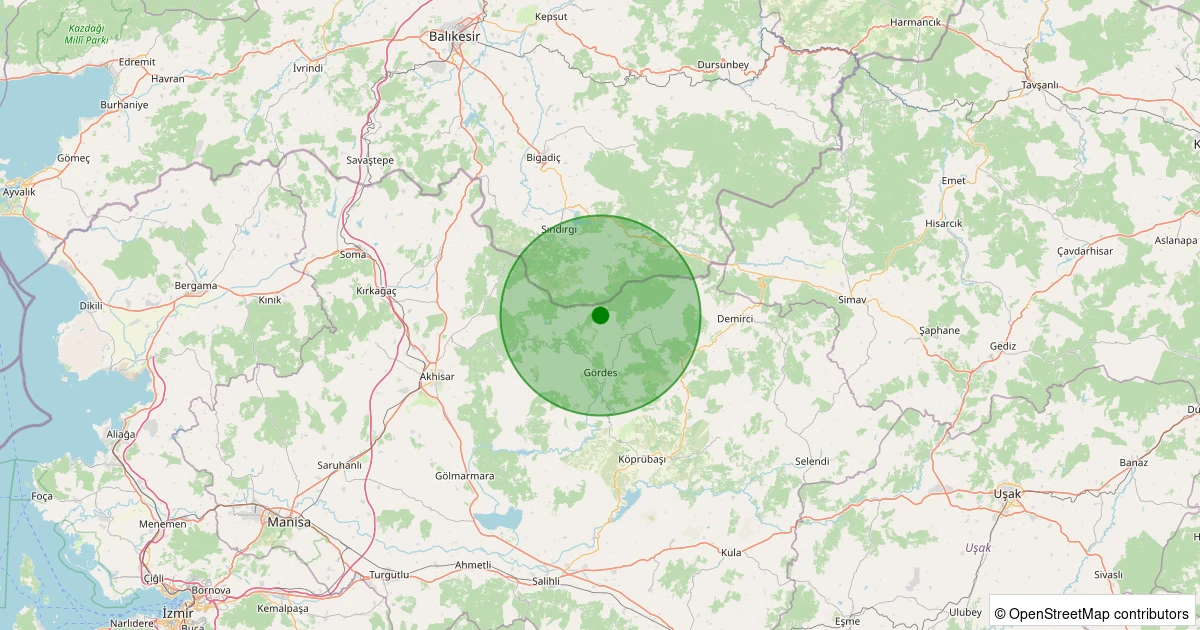 21 Kasım 2025 saat 06:33 - Gördes - 1.00ml depreminin harita gösterimi