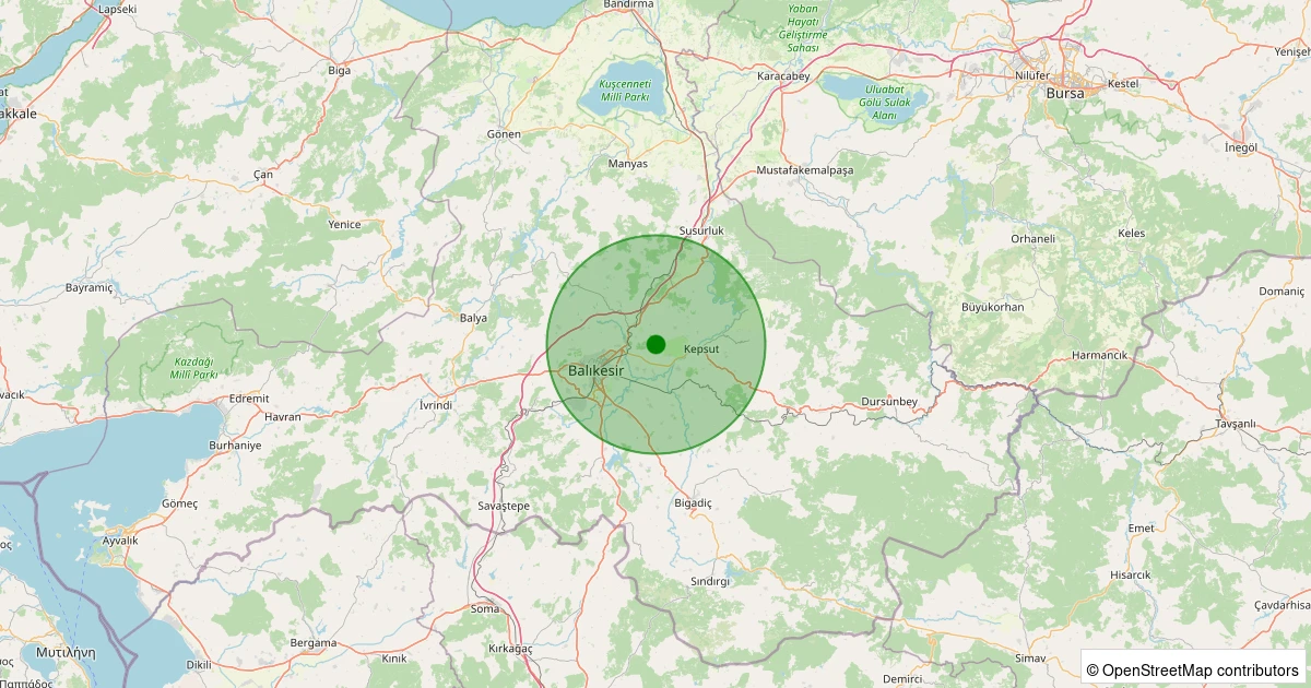 21 Kasım 2025 saat 10:26 - Altıeylül - Akarsu - 1.80ml depreminin harita gösterimi