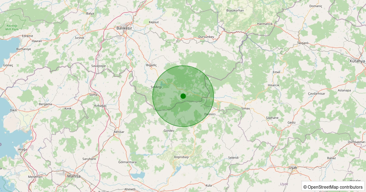 21 Kasım 2025 saat 10:28 - Sındırgı - Şapcı - 1.80ml depreminin harita gösterimi