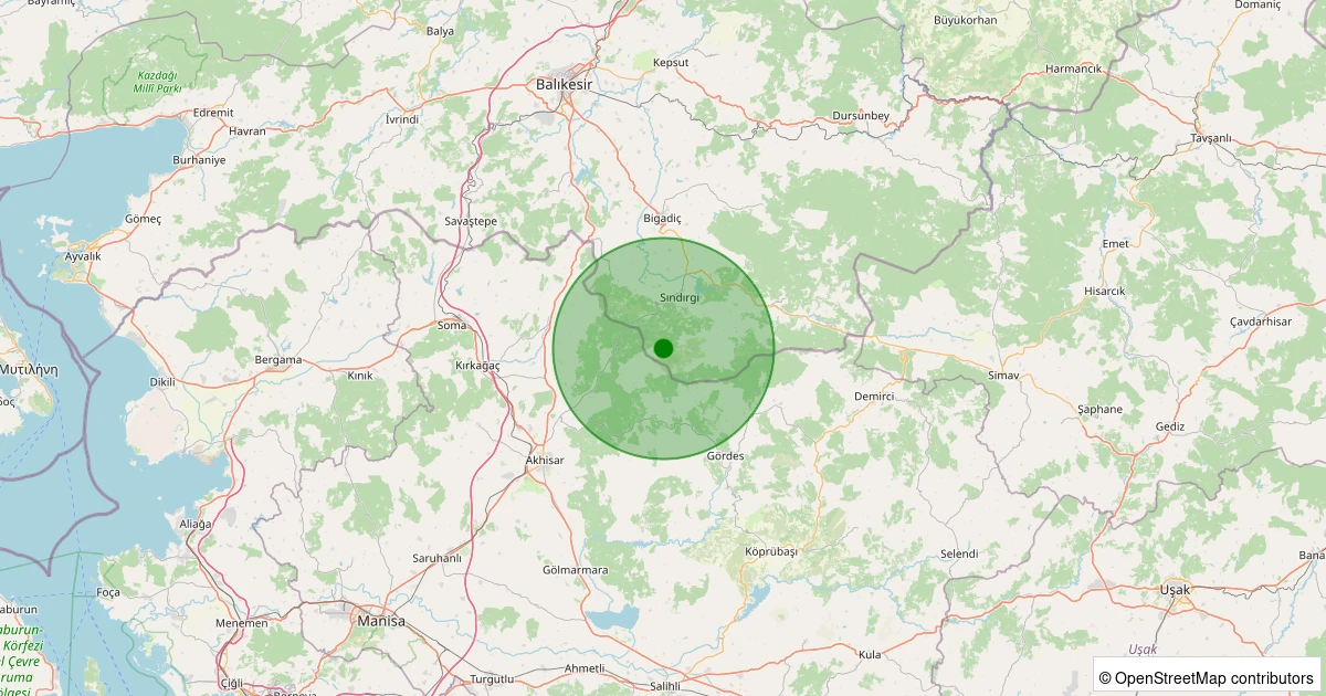 21 Kasım 2025 saat 11:18 - Sındırgı - Kınık - 1.40ml depreminin harita gösterimi