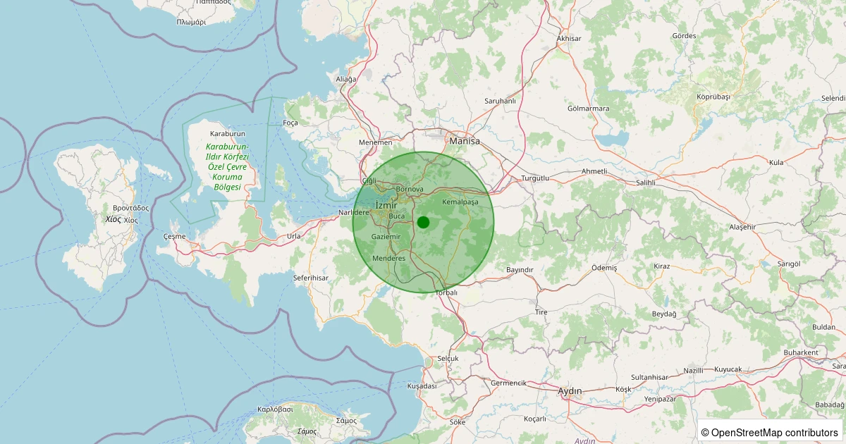 21 Kasım 2025 saat 11:44 - Buca - 29 Ekim - 1.30ml depreminin harita gösterimi