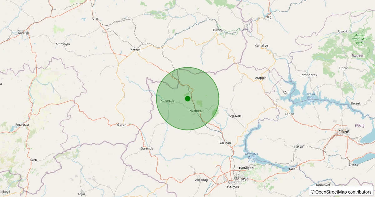 21 Kasım 2025 saat 11:52 - Hekimhan - Dereköy Köyü - 1.70ml depreminin harita gösterimi