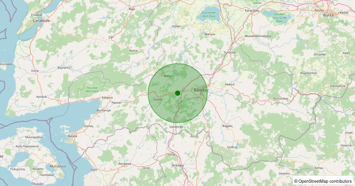 21 Kasım 2025 saat 12:11 - İvrindi - Gökçeyazı/Köseağalar - 1.40ml depreminin harita gösterimi