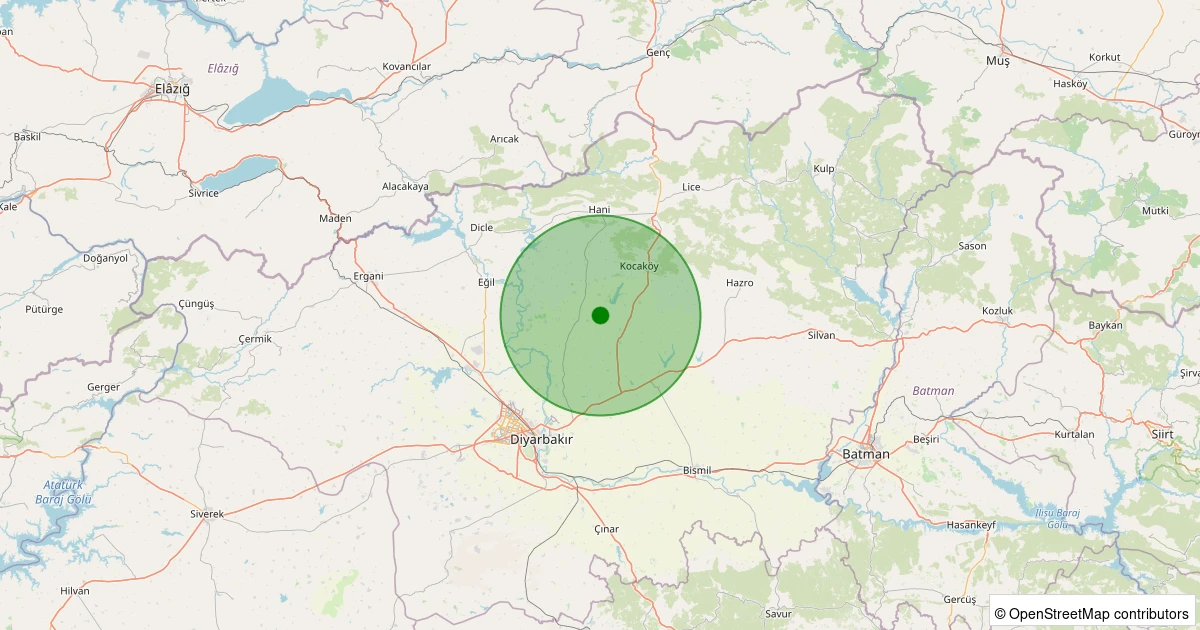 21 Kasım 2025 saat 12:30 - Sur - Küçükakören Köyü - 2.80ml depreminin harita gösterimi