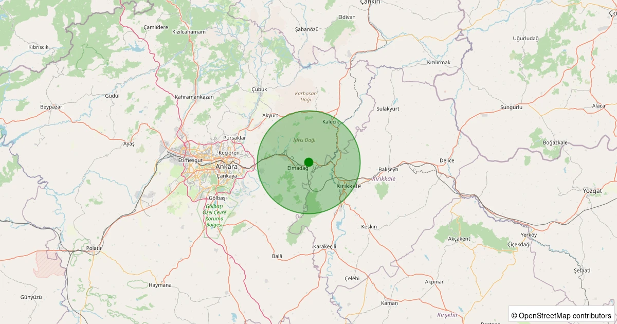 21 Kasım 2025 saat 12:43 - Elmadağ - Yenimahalle - 1.00ml depreminin harita gösterimi