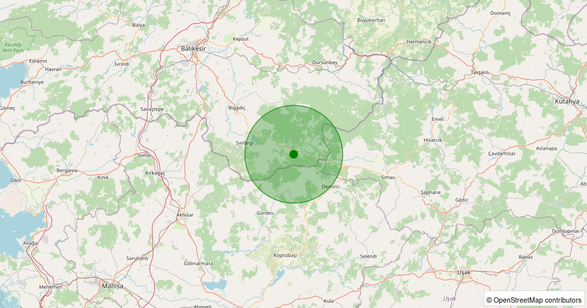 21 Kasım 2025 saat 12:57 - Sındırgı - Şapcı - 1.40ml depreminin harita gösterimi