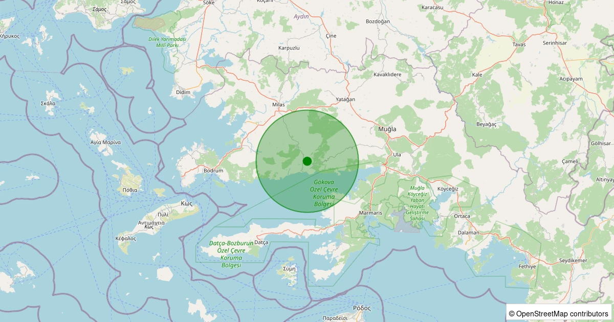 21 Kasım 2025 saat 13:11 - Milas - Hüsamlar - 1.60ml depreminin harita gösterimi