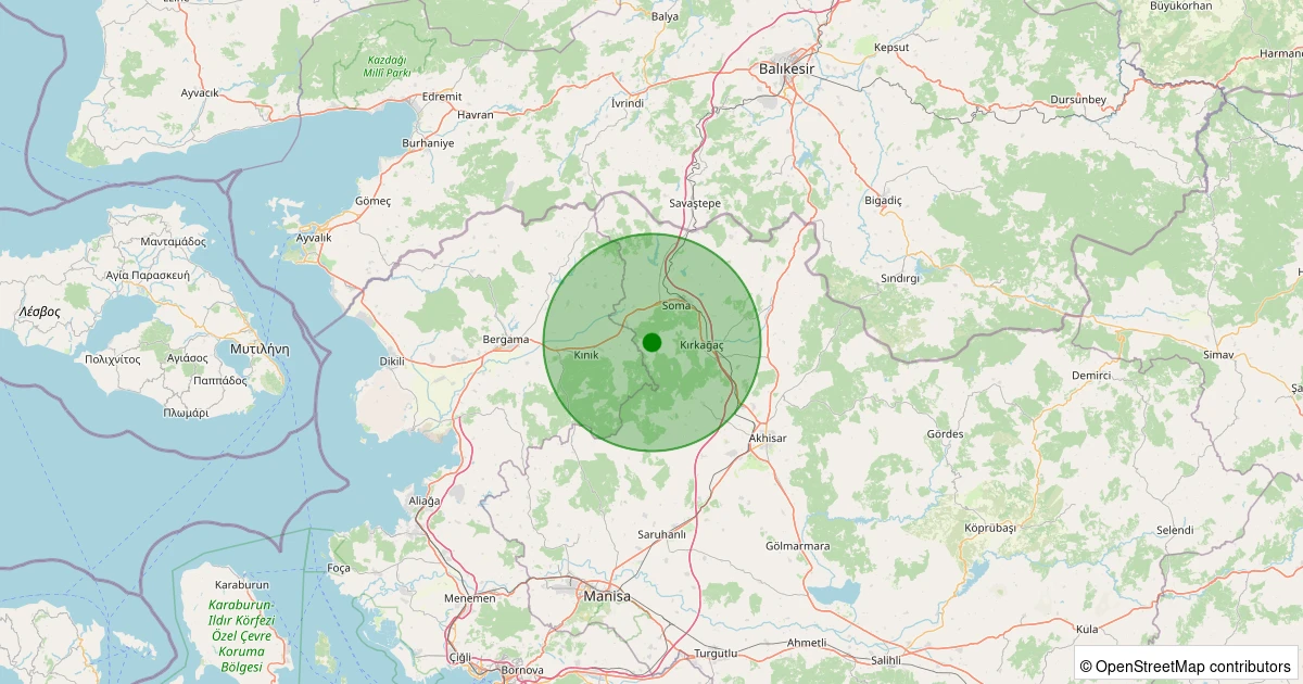 21 Kasım 2025 saat 13:22 - Soma - 1.20ml depreminin harita gösterimi