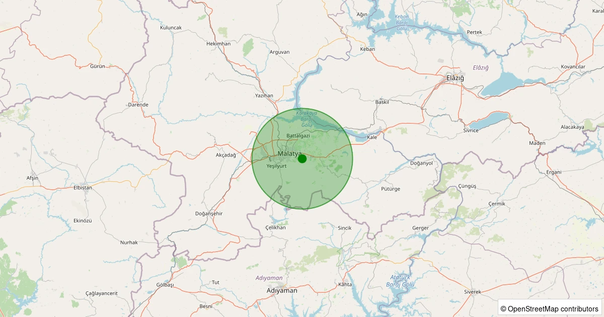 21 Kasım 2025 saat 13:55 - Battalgazi - Çamurlu Köyü - 1.90ml depreminin harita gösterimi