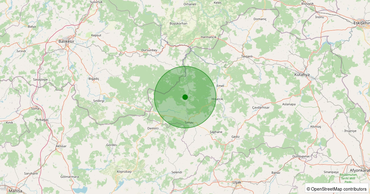 21 Kasım 2025 saat 15:00 - Simav - Karakoca Köyü - 0.90ml depreminin harita gösterimi
