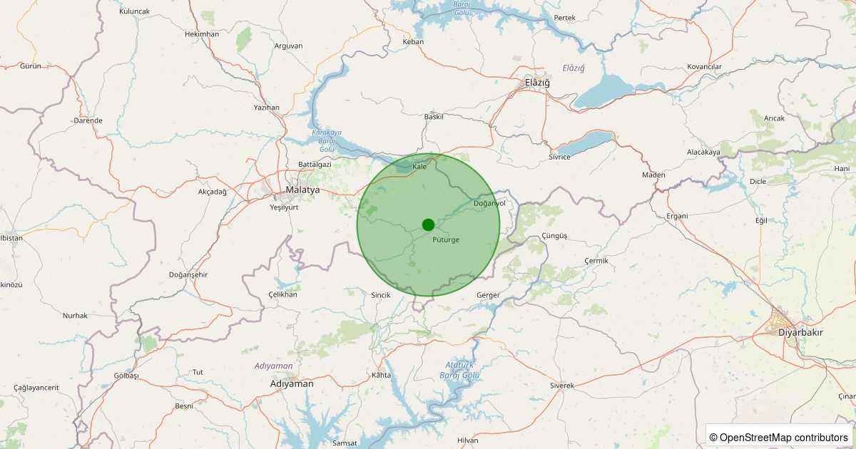 21 Kasım 2025 saat 15:41 - Pütürge - Pazarcık Köyü - 1.40ml depreminin harita gösterimi