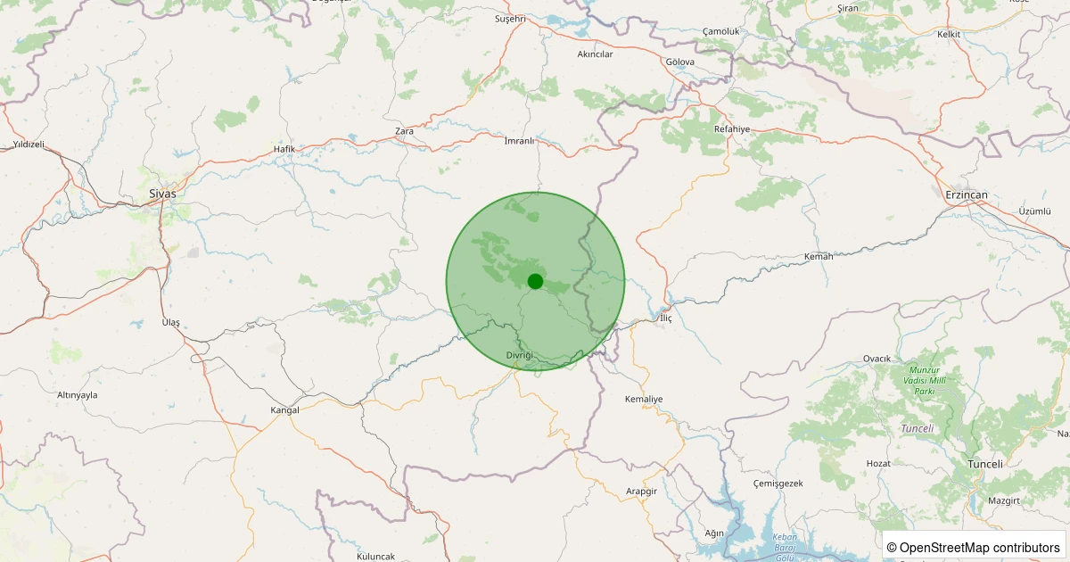 21 Kasım 2025 saat 15:49 - Divriği - Çakırtarla Köyü - 1.00ml depreminin harita gösterimi