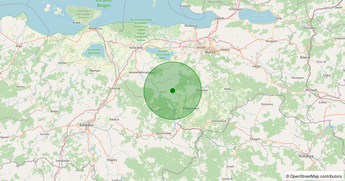 21 Kasım 2025 saat 17:55 - Mustafakemalpaşa - Çiviliçam - 2.00ml depreminin harita gösterimi